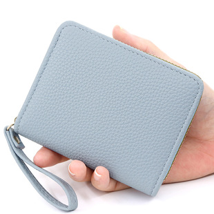 New Style Pebbled Zipper Coin Purse Ultra-Thin Short Bus Card Coin Key Hand Strap Storage Bag