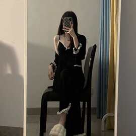 法式感吊带睡衣女春秋季网红风少女甜美开衫长裤家居服三件套