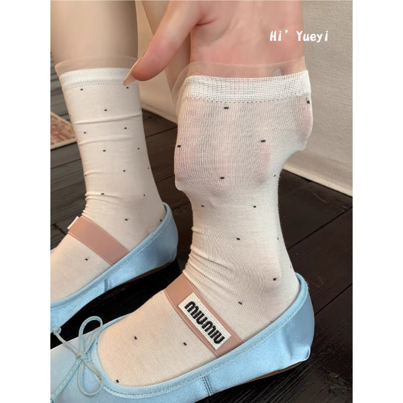 Ballet-Style Lace Polka Dot Socks, Summer Thin Mesh Lace Straight Socks, Breathable Mesh Cotton Socks for Girls Ballet-Style Lace Polka Dot Socks, Summer Thin Mesh Lace Straight Socks, Breathable Mesh Cotton Socks for Girls