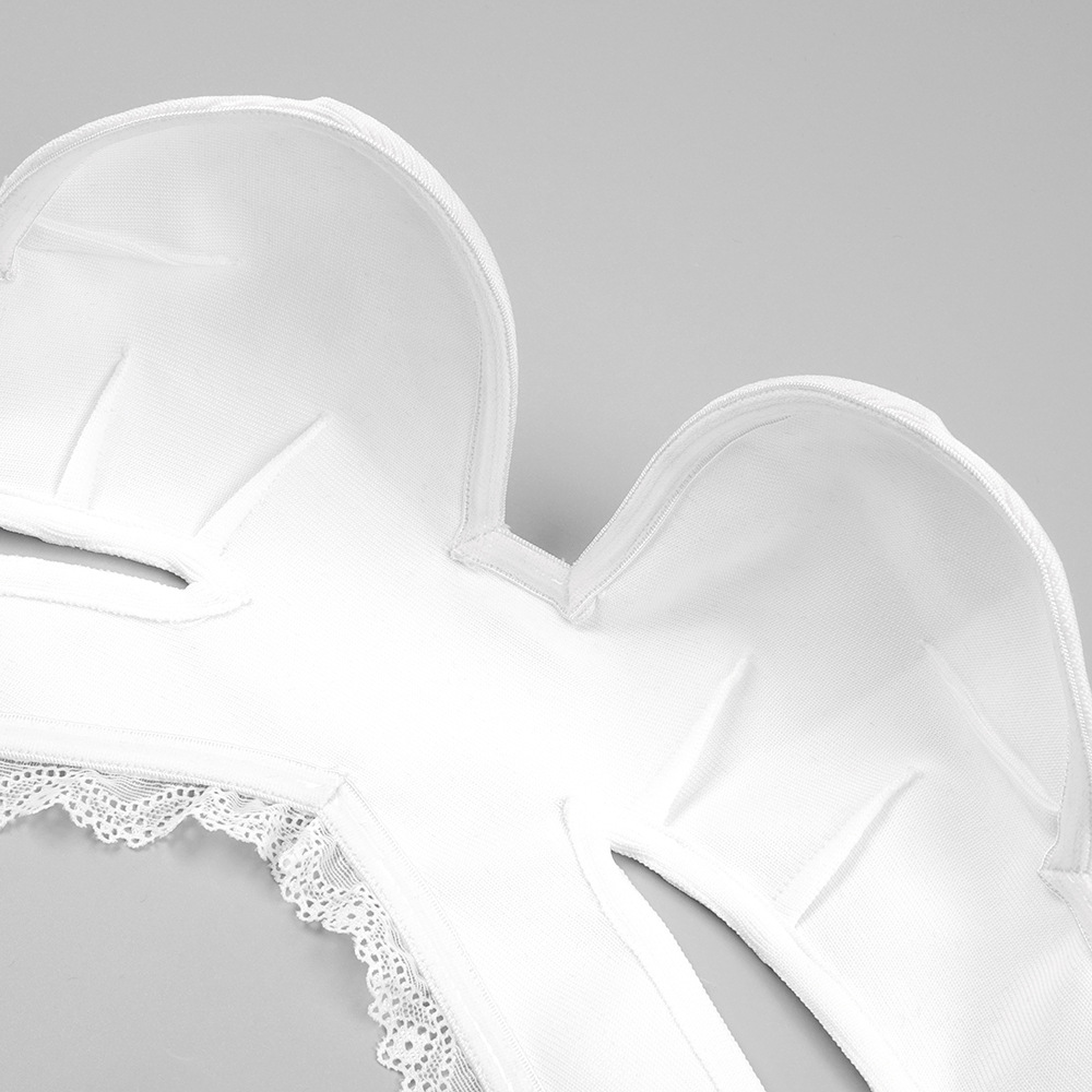 Blusa blanca de encaje elástico bajo con cuello de encaje, pantalones abiertos de cuero sintético con aberturas, conjunto sexy elástico de dos piezas, traje informal