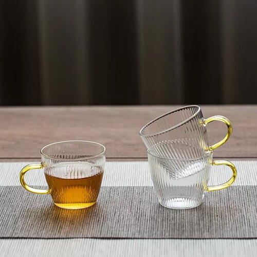 Heat-resistant Hammered Glass Cup with Handle, Tea Cup, Gongfu Tea Cup, Small Cup, Household Glass Cup, Heat-resistant Glass Cup