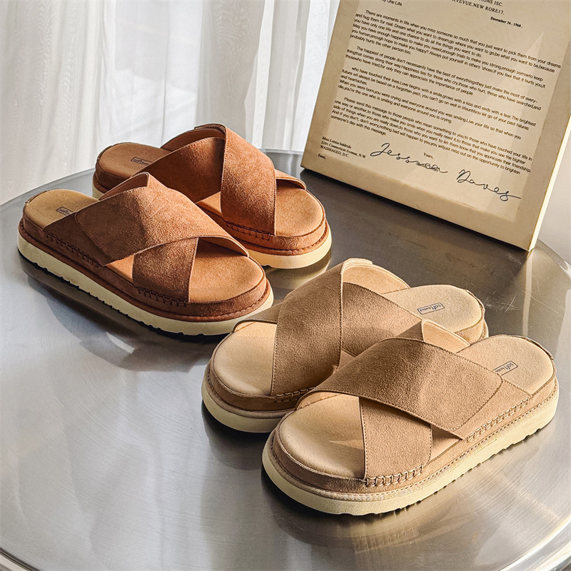 3510 Summer New Birkenstock Closed-Toe Mules Women's Genuine Leather Thick-Soled Height-Increasing Sandals Men's Couple Shoes Outdoor Trendy Shoes