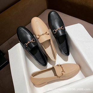 Xinyuda~Genuine Leather Horsebit Flats-Soled British Style Slip-On Loaf Leather Shoes for Women Summer and Autumn