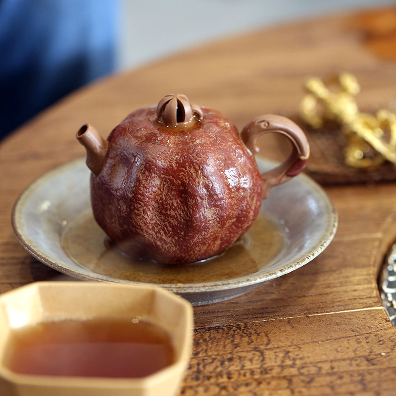 宜兴纯手工仿生器段泥紫砂壶石榴壶120毫升供春壶中秋节礼