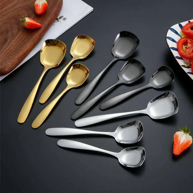 304 de acero inoxidable espesado vajilla cuchara de fondo plano arroz cuchara espesa cuchara cuadrada creativa cuchara de helado