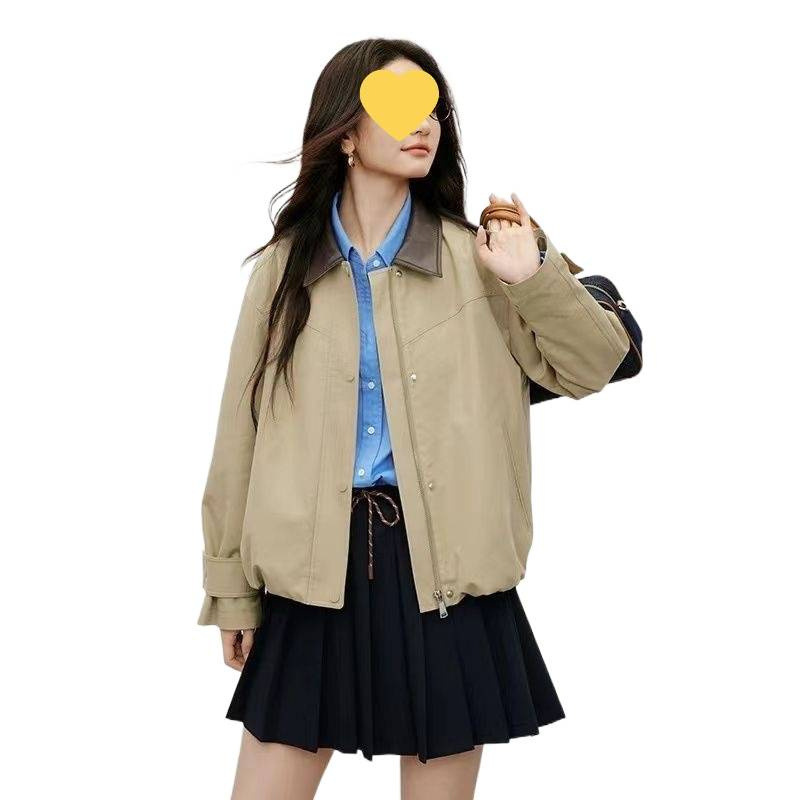 2025秋季新款外套翻领设计风复古撞色休闲上衣宽松百搭夹克女|undefined