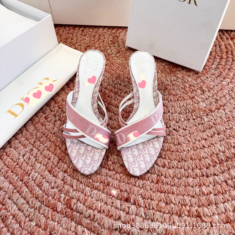 Dior Style New Summer Thin-Heeled High-Heeled Slippers for Women, Pointed Toe, Open Toe, One-Strap Fashion Sandals, Chanel Style Dior Style New Summer Thin-Heeled High-Heeled Slippers for Women, Pointed Toe, Open Toe, One-Strap Fashion Sandals, Chanel Style