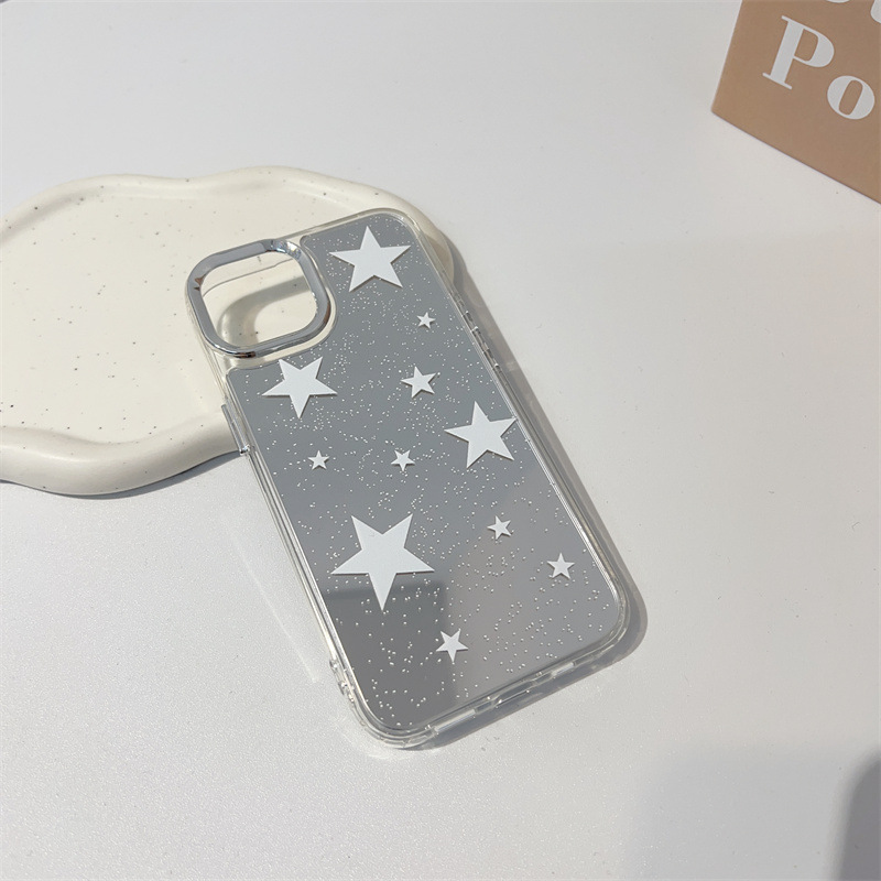 White Star Suitable for Apple 14 Mirror iPhone 13 15 Promaxt Transparent Anti Drop Phone Case_voghion.com