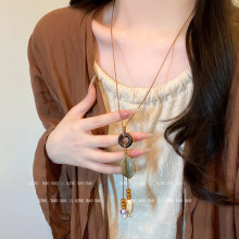 波西米亚风羽毛流苏项链女款2025新款复古中古穿搭配饰长款胸链