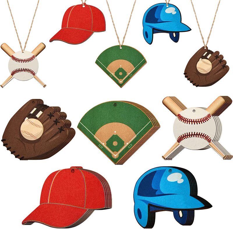25 pieces wooden hollow baseball hanging ornaments children adult baseball birthday party home decorations