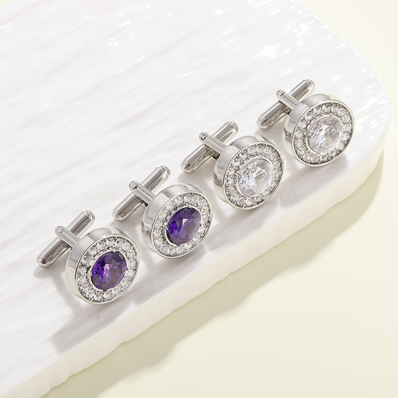 AliExpress Amazon new round zircon Cufflinks men's fashion French shirt suit Cufflinks Cufflinks