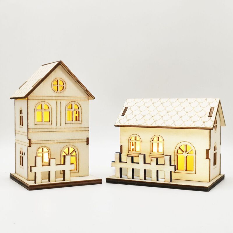Wooden Crafts Christmas Luminous Cabin Children's DIY Small House Lighting Ornaments Window Desktop Decorations