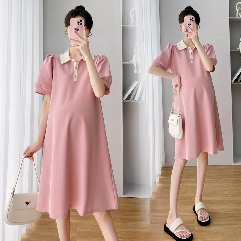 Maternity clothes summer suit plus size short sleeve casual POLO top 2023 Summer thin loose mid-length dress