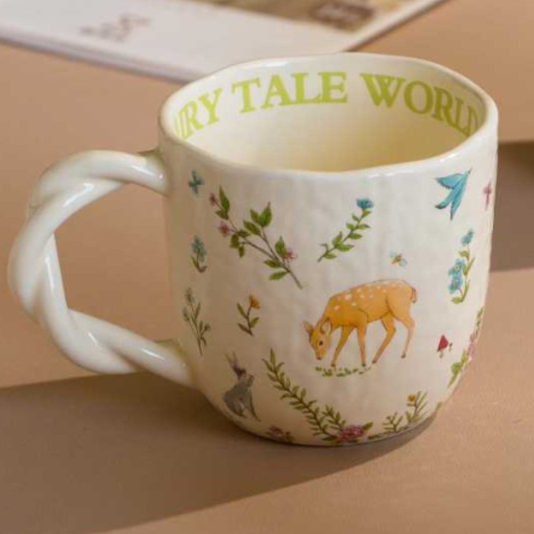 Tejido de madera taza de cerámica doméstica de oficina creativa manipulación de dibujos animados taza de agua taza de café de leche