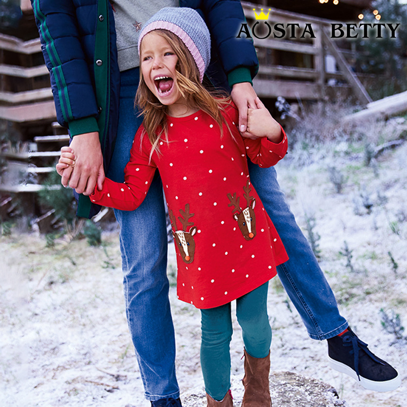 25 nuevos vestidos de otoño para niñas, estilo europeo y americano, vestido de princesa bordado navideño, vestido infantil de lunares con dibujos animados