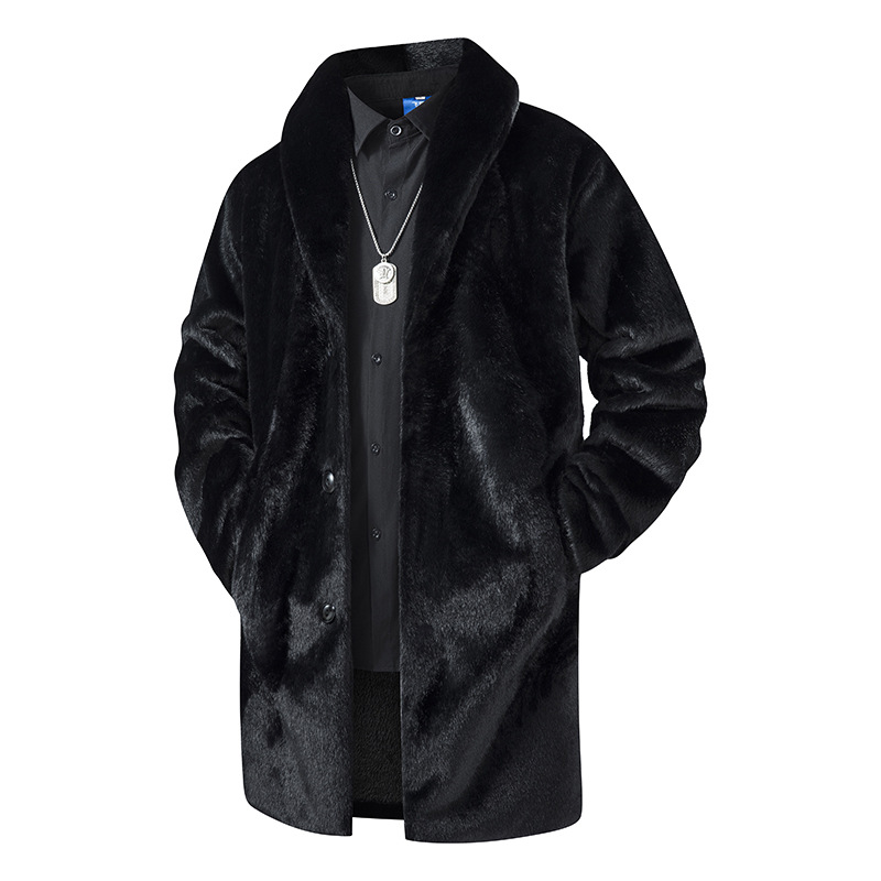 貂绒大衣跨境欧码棉衣加绒加厚男士仿渔貂毛防寒保暖冬季夹克外套