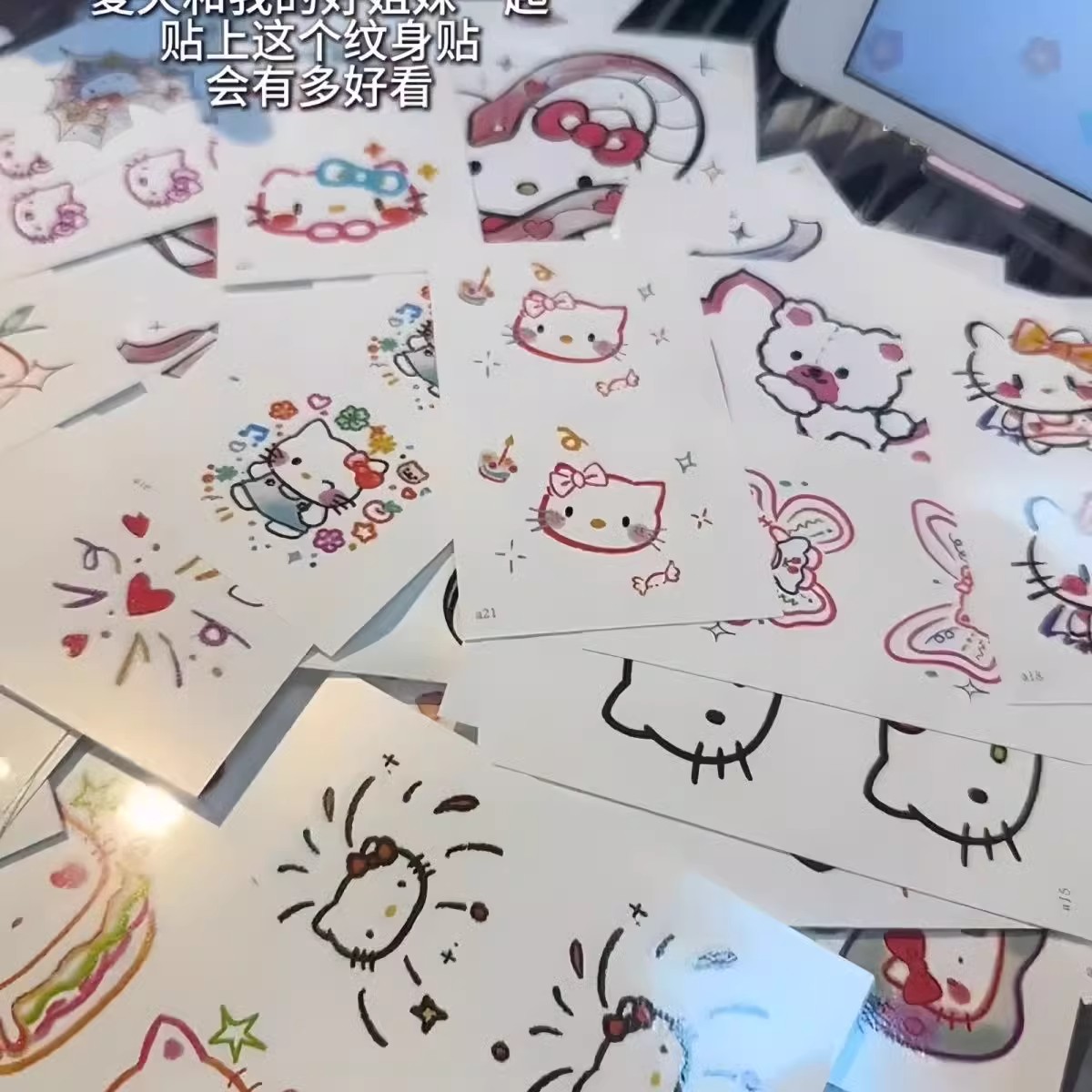 Color Kitty gato tatuaje impermeable lavable no tóxico niña de larga duración de dibujos animados lindo pegatinas personaje piel hermosa