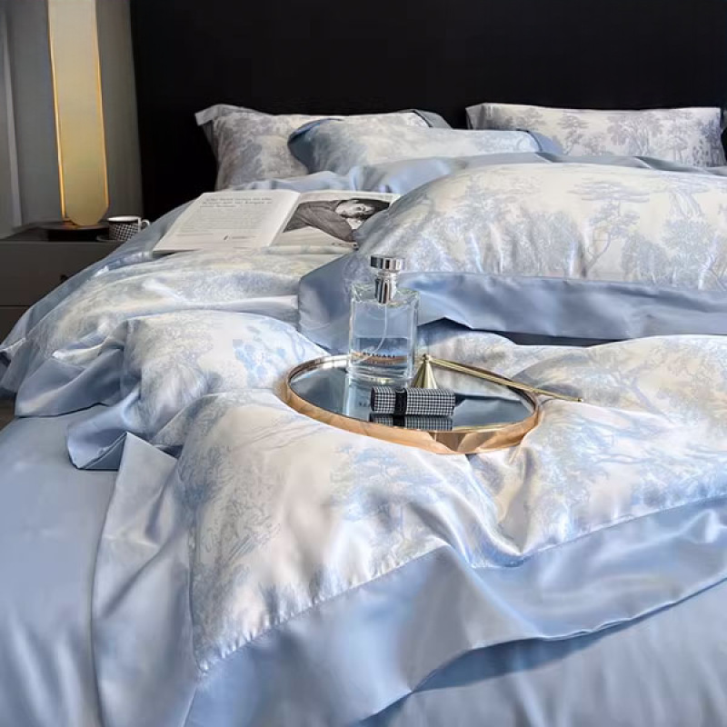 Tencel Four-Piece Set of Silk Bed Sheetss and Quilt Covers, High-End Silky Naked Sleeping Bed Sheetss and Quilt Covers, Ice Silk Bedding Three-Piece Set