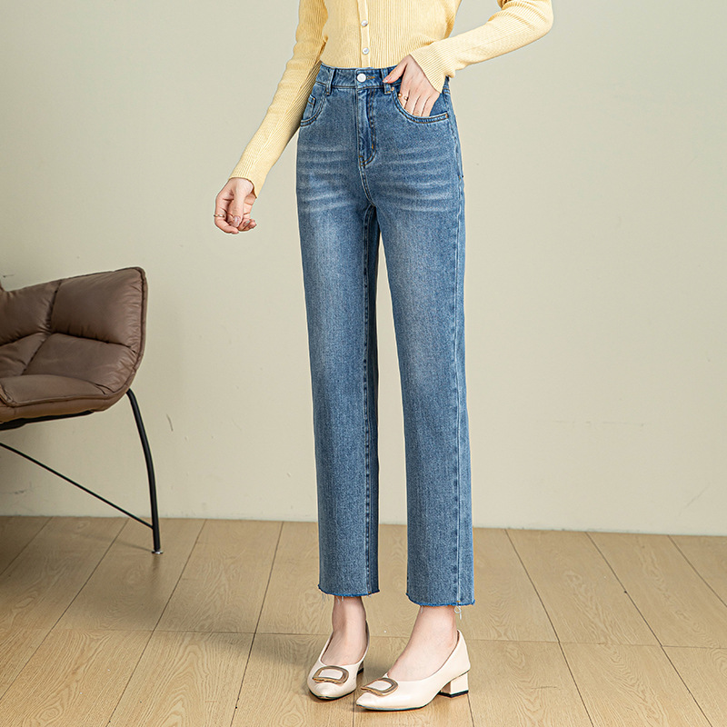 If Clearance Sale, Can Be Tailored to Slimming Effect, Women's Jeans, 2025 Autumn, Frayed Hem, Cropped Straight-Leg Pants, Leg-Lengthening Effect, 22606J