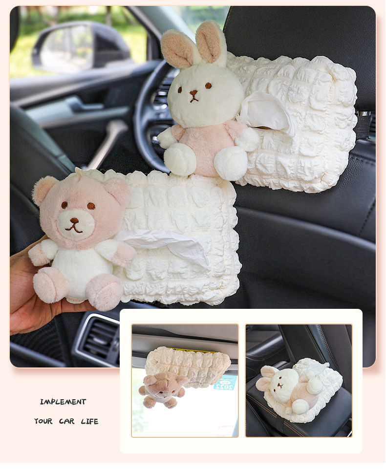 Car Cartoon Tissue Box DIY Poofg Car Hanging Paper Box Creative Car Interior Supplies Bear Rabbit
