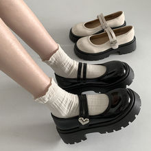 黑色圆头厚底玛丽珍小皮鞋2025新款夏季韩版复古浅口裙子口粗单鞋