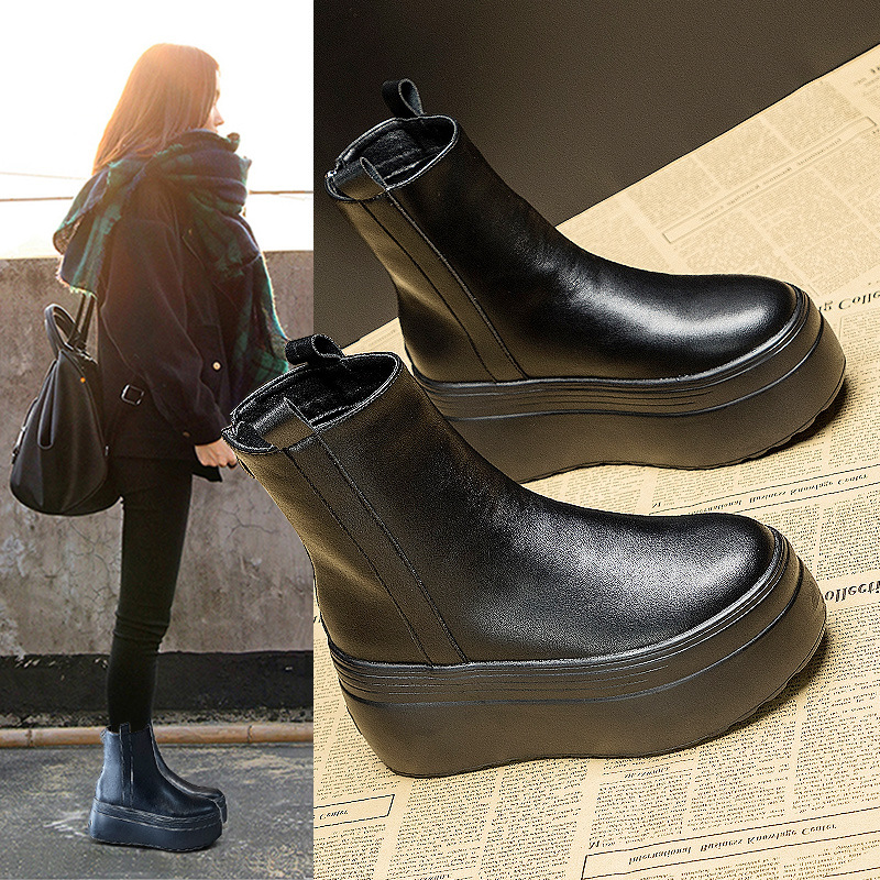 British Style Fashion Martin Boots for Women 2026 Autumn and Winter New Thick-Soled Chunky Heel Zipper Style Solid Color Chimney Boots for Women