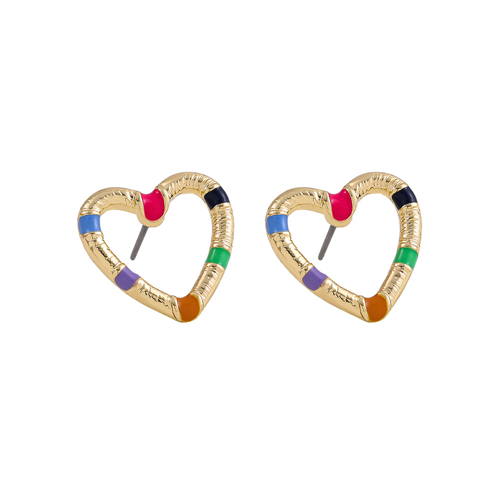 Wholesale Jewelry Color Dripping Oil Heart Shape Cute Earrings Nihaojewelry display picture 1