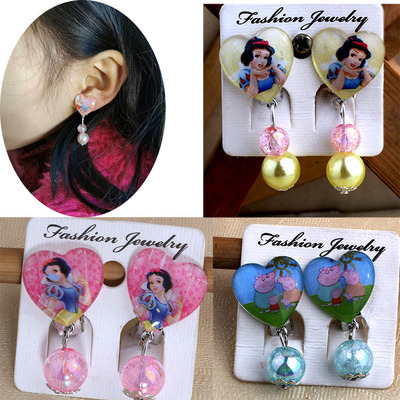 韩版爱心卡通耳饰多款可选珠子款儿童饰品女耳夹批发|ms