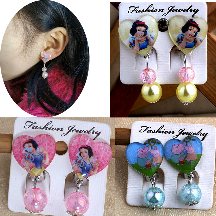 韩版爱心卡通耳饰多款可选珠子款儿童饰品女耳夹批发|ms