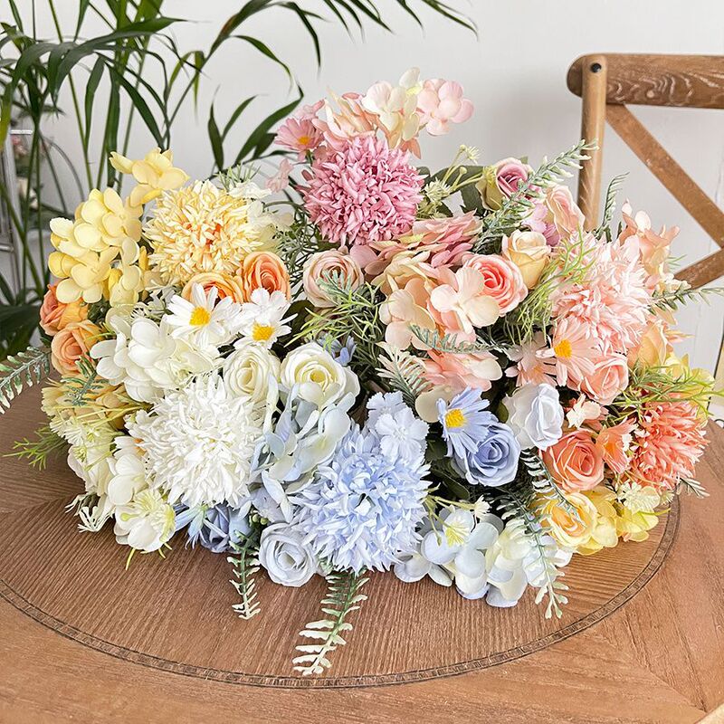 ！玫瑰绣球花花假花客厅餐桌装饰摆设塑料花拍照道具套装|undefined