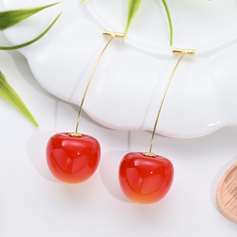 Aretes de cereza roja para mujer – colgante exquisito, fruta de imitación versátil, nuevo estilo