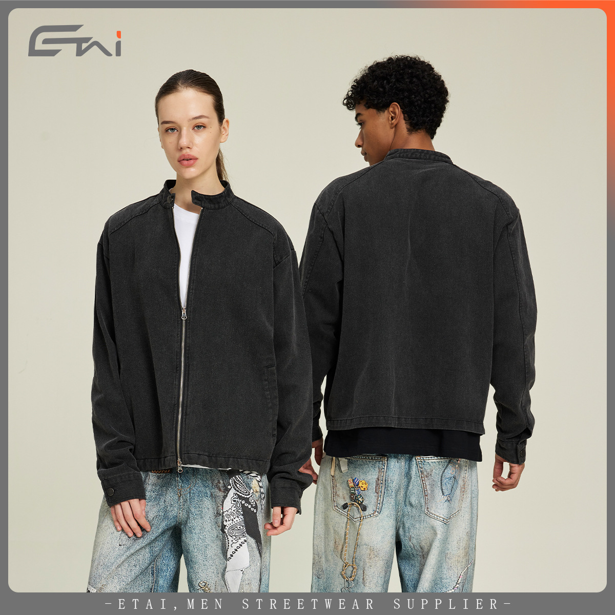 Chaqueta de cuello corto y ancho para hombres juveniles, chaqueta de cuello vertical para hombres, retro hace viejos tipos de chaqueta de doble cremallera de manga larga.
