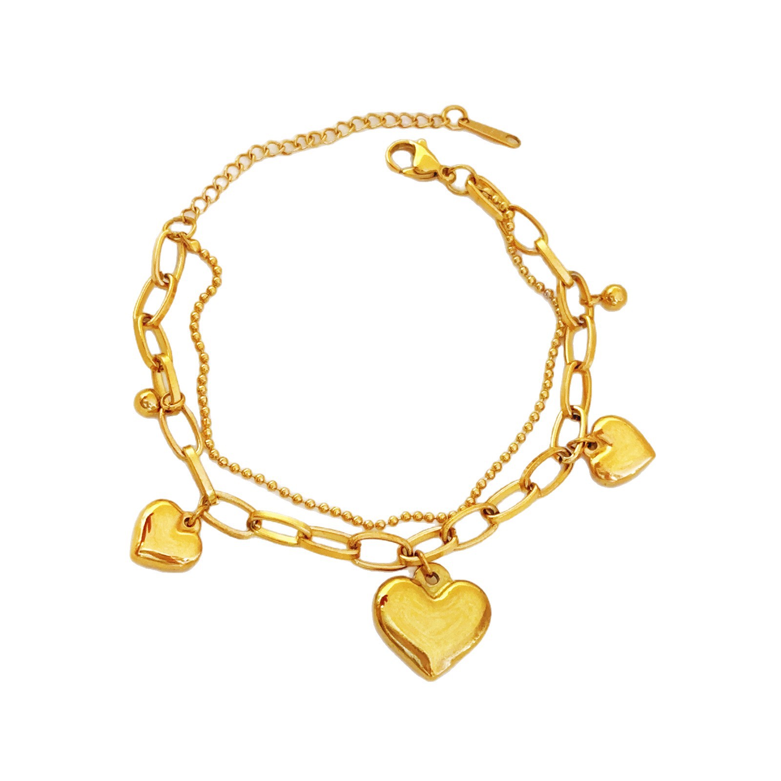 Colgante de corazón de melocotón de acero inoxidable transfronterizo europeo y americano Cadena irregular Pulsera de industria pesada chapada en oro Amor dorado Nuevo estilo