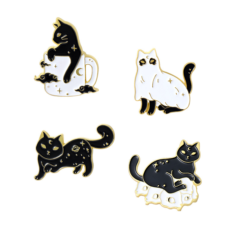 New Alloy Animal Brooch Creative Cartoon Cute Black And White Cat Shape Paint Brooch Clothing Accessories display picture 15