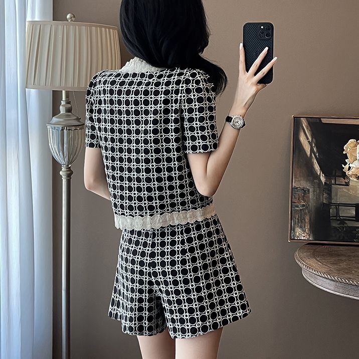 Bộ quần short nữ mùa hè phong cách tiểu hương phong 2 món — Trang phục màu đen chi tiết 1