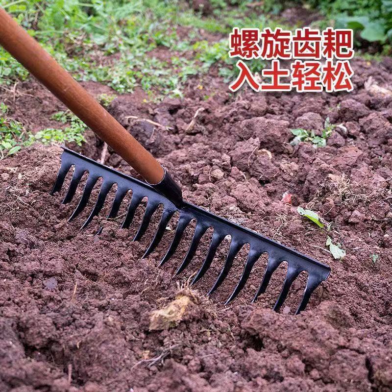 rastrillo agrícola de estilo antiguo tornillo de dientes de rosca de acero rastrillo de hierro rastrillo de diez dientes horticultura rastrillo rastrillo de suelo suelto y herramientas agrícolas