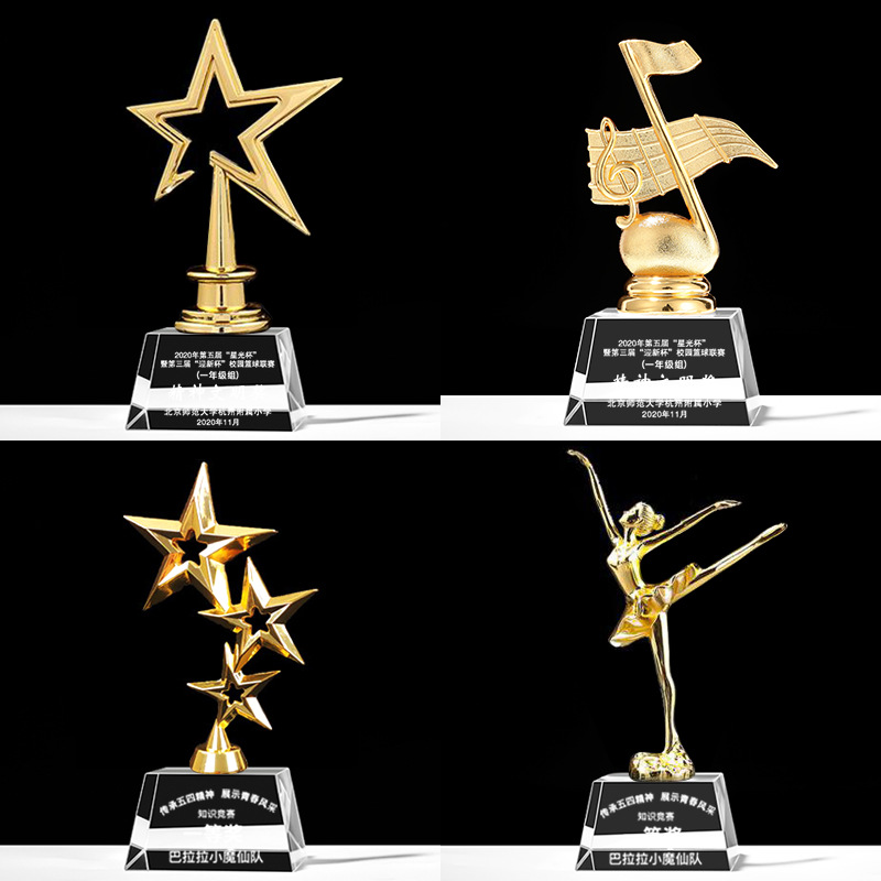 Trofeo de cristal pulgar de los niños estrella de cinco puntas Medalla de la escuela primaria de los niños competencia recuerdo Premio Letras