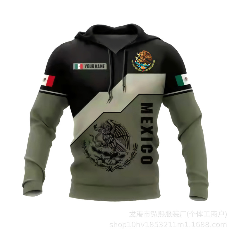 2024 cross-border European and American men's vests Mexico logo boys vests 3D digital printing European size hooded vests