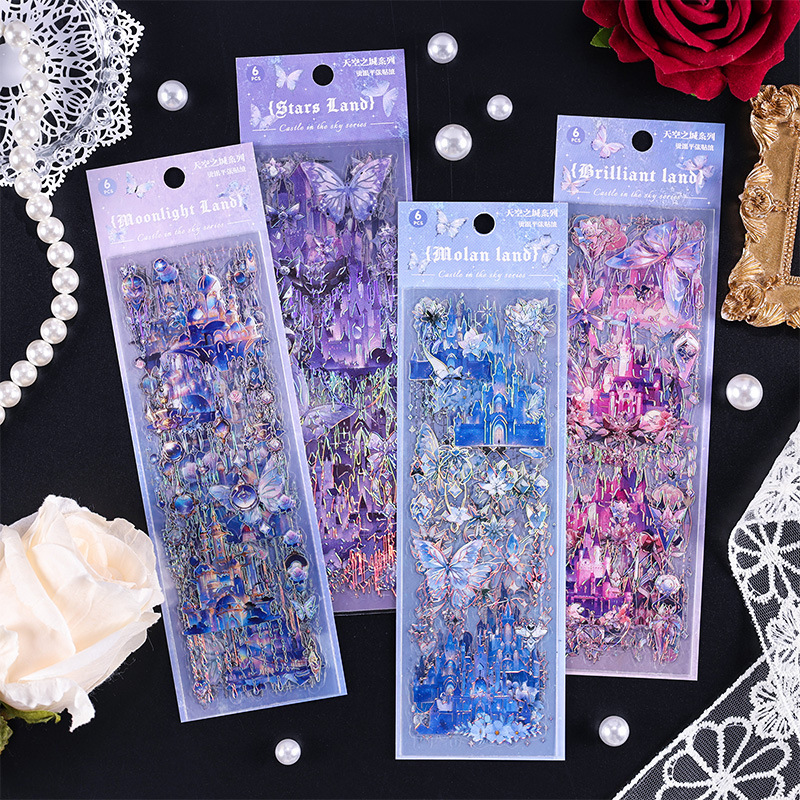 Cielo de la ciudad láser pegatinas de película impermeable para mascotas pegatinas creativas pegatinas para niños DIY pegatinas de material de cuentas