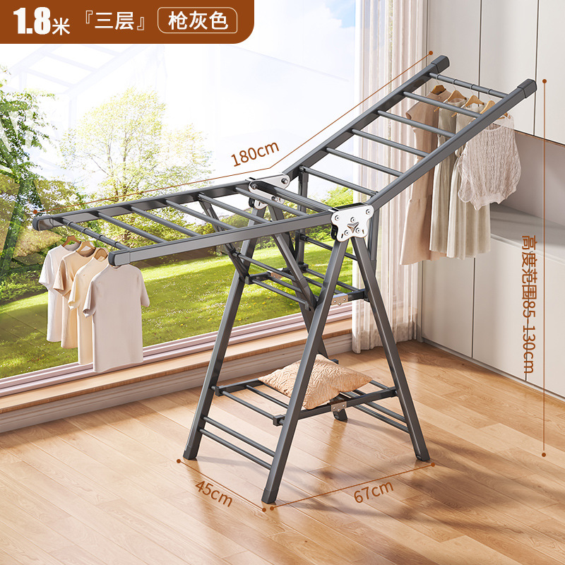 Percha de secado plegable sin instalación, piso al suelo, dormitorio, balcón ajustable, percha de secado interior y exterior, varilla de secado para bebés