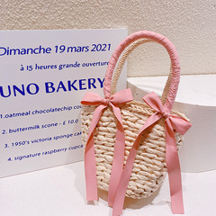 HD5275A12田園少女風蝴蝶結絲帶草編手提包夏季出行新款編織包女