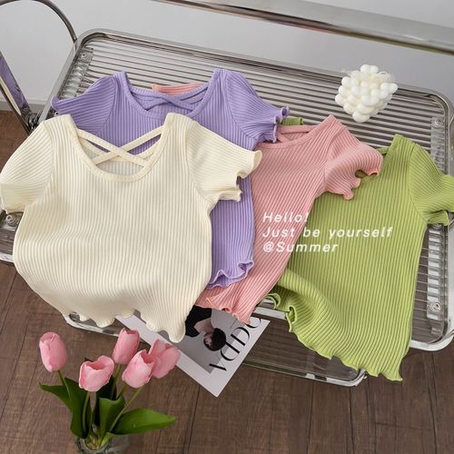 Summer New Style T-shirt, Versatile, Stylish, Trendy, Solid Color, Simple, New Product, Candy Color, Casual, Base Shirt for Girls and Children