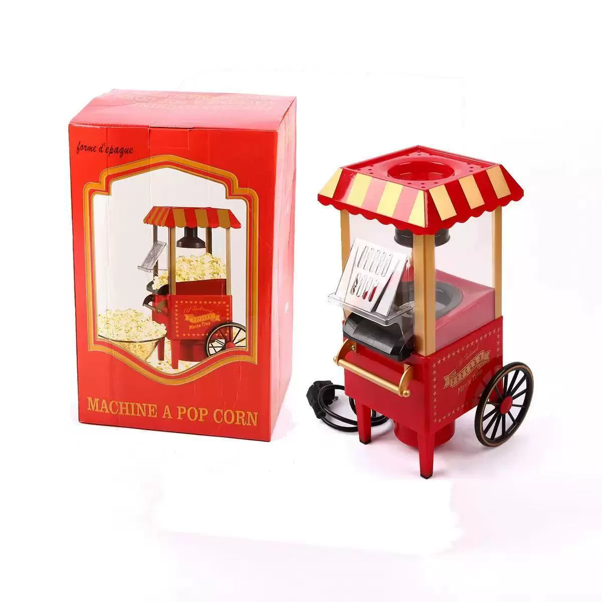 Fully Automatic Mini Popcorn Machine, Electric Hot-Air Popper, Compact 17×12.7×27 cm