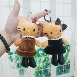 卡通黑皮长腿kitty公仔挂件玩偶娃娃情侣包包挂饰毛绒玩具钥匙扣