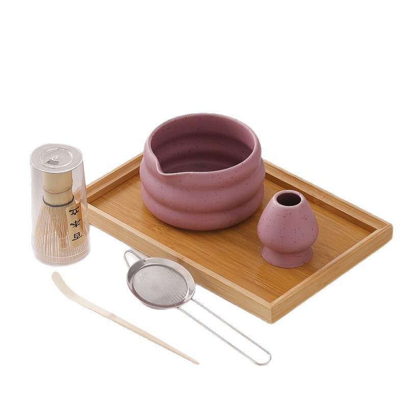 7件套Matcha set 紫色黑墨点茶筅抹茶刷百本立陶瓷抹茶碗工具套装|undefined