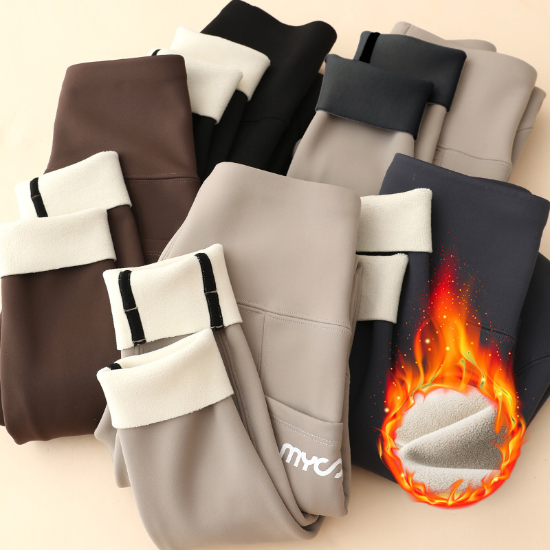 Carefully Selected Barbie Pants, Fleece-Lined Shark Pants, Thickened for Outer Wear, Lamb Wool High-Waisted Slim-Fit Slimming Warm Yoga Leggings