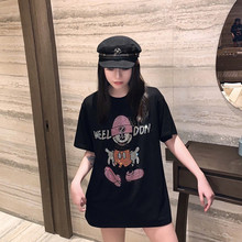 超a米奇烫钻含棉短袖T恤女夏港风大版中长款亮闪闪重工半袖上衣服
