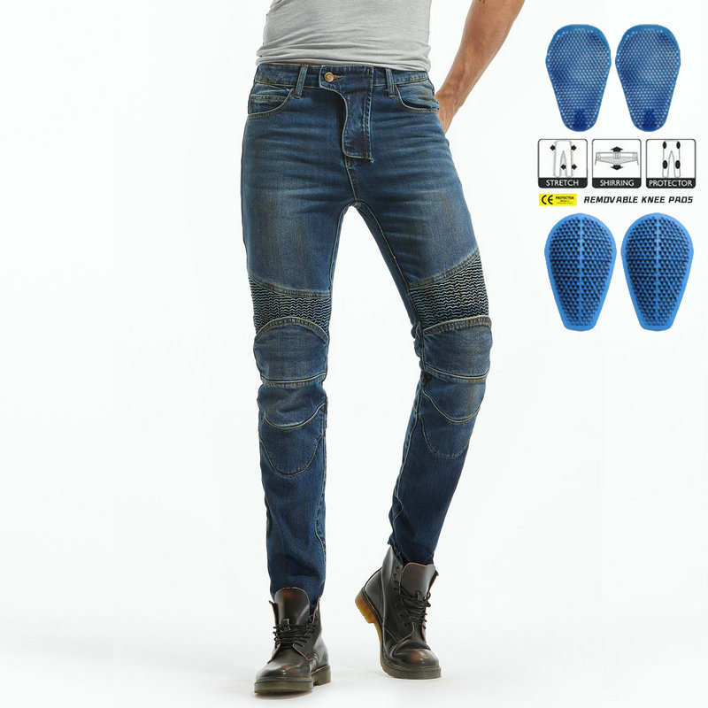 Pantalones de la motocicleta pantalones vaqueros de los hombres retro angustiado casual pantalones de la motocicleta stretch montar Caballero anti-caída de silicona