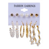 Stone inlay from pearl, retro earrings, golden set, European style, suitable for import, French retro style