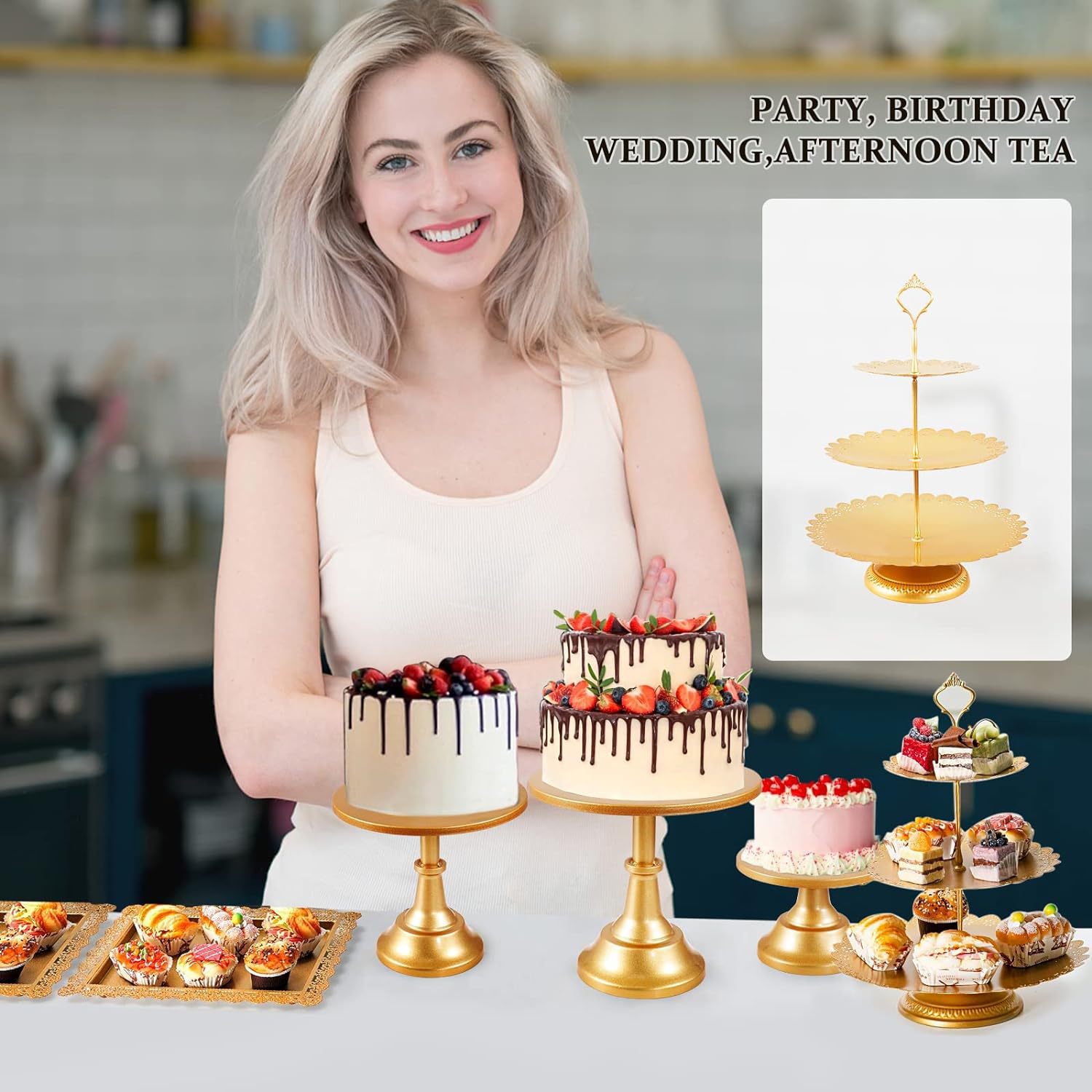 Soporte de postre soporte de exhibición decoración pastel postre pastelería bandeja comida fría resto soporte de mesa tarde té merienda stand